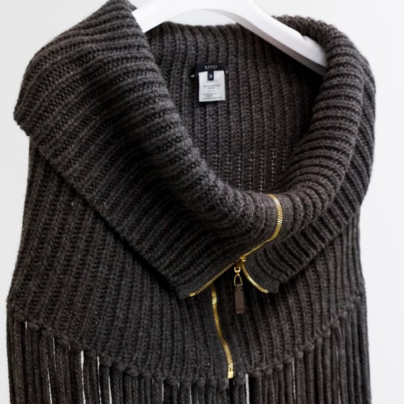 Gucci PF/11 Grey Alpaca Fringe Knit Zip Collar Scarf - Picture 4 of 9